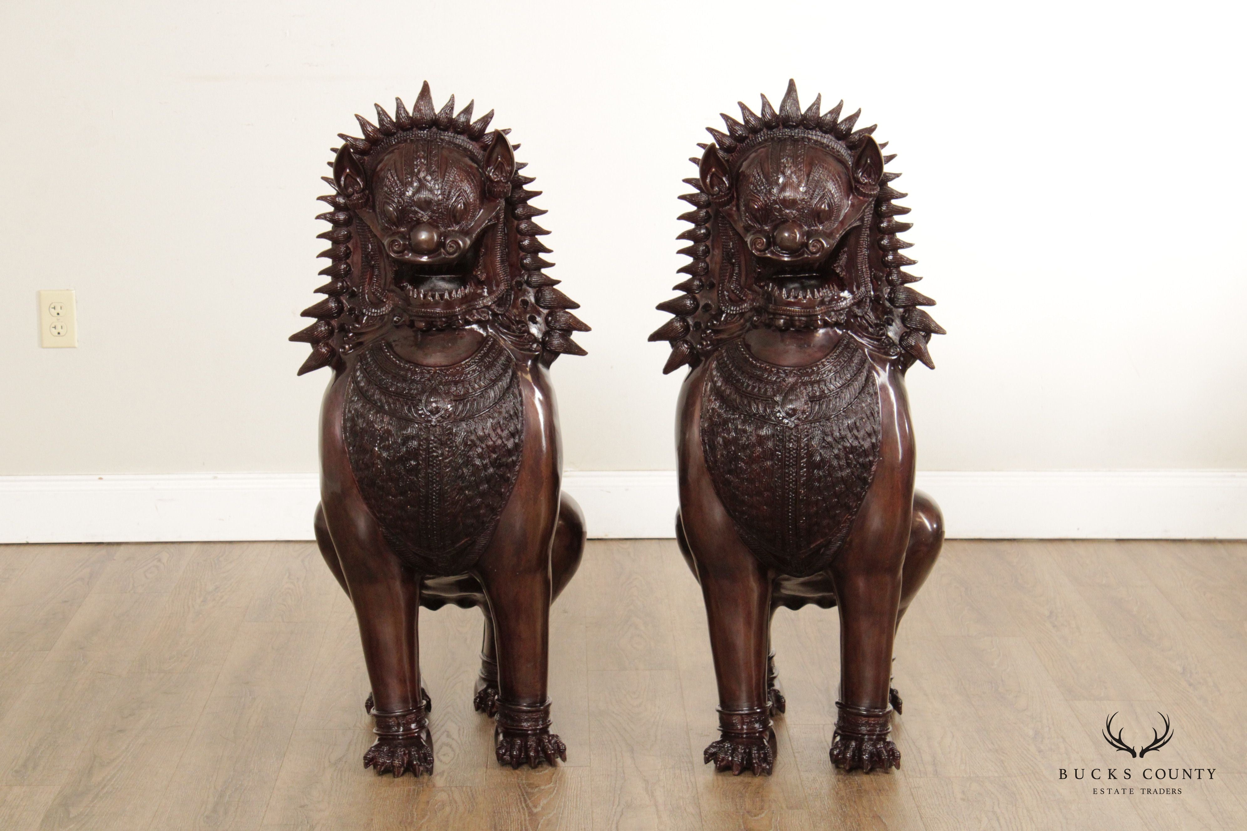 Quality Pair of Large Thai Foo Dog Bronze Statues