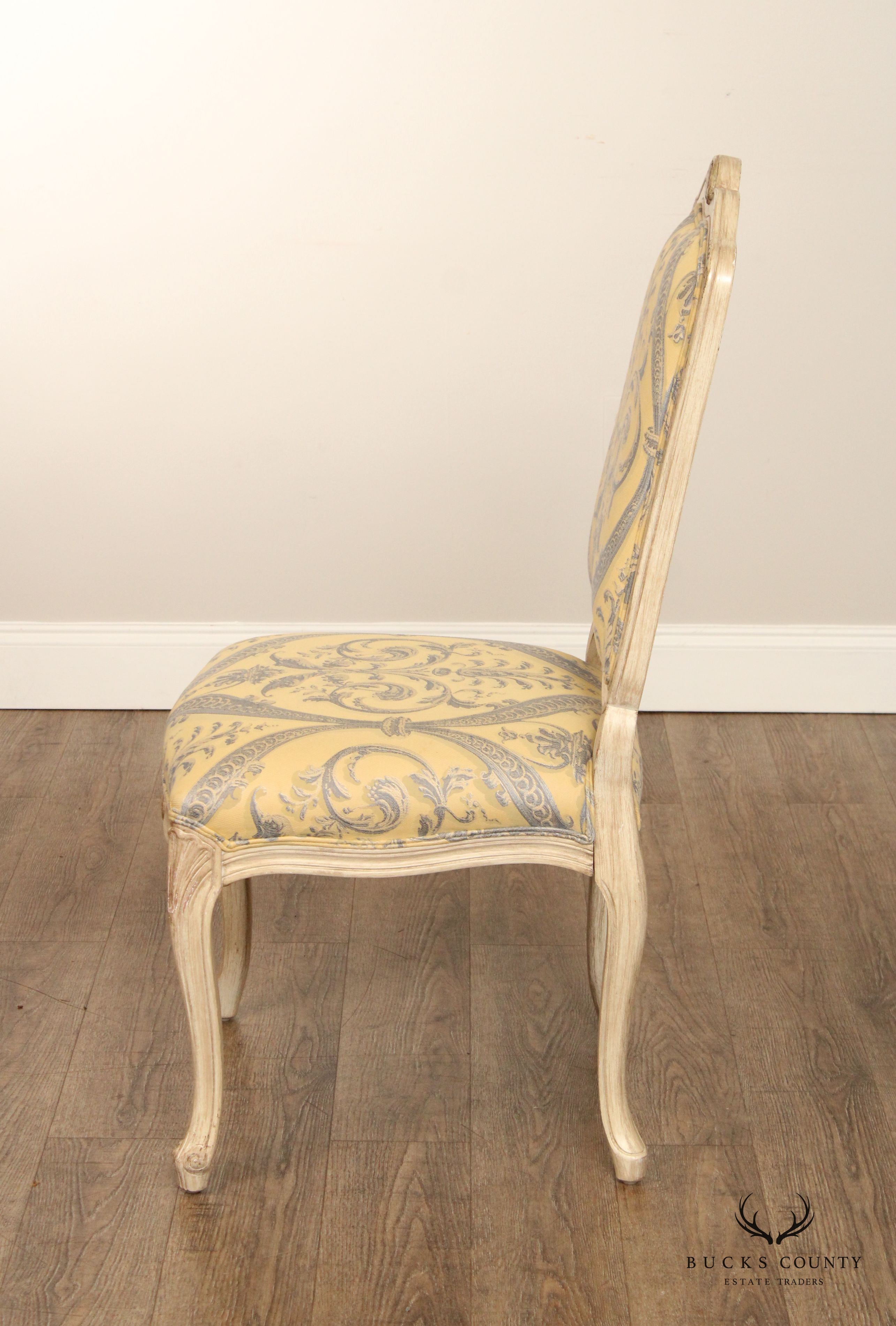 French Louis XV Style Set of Six Distress Painted Dining Chairs