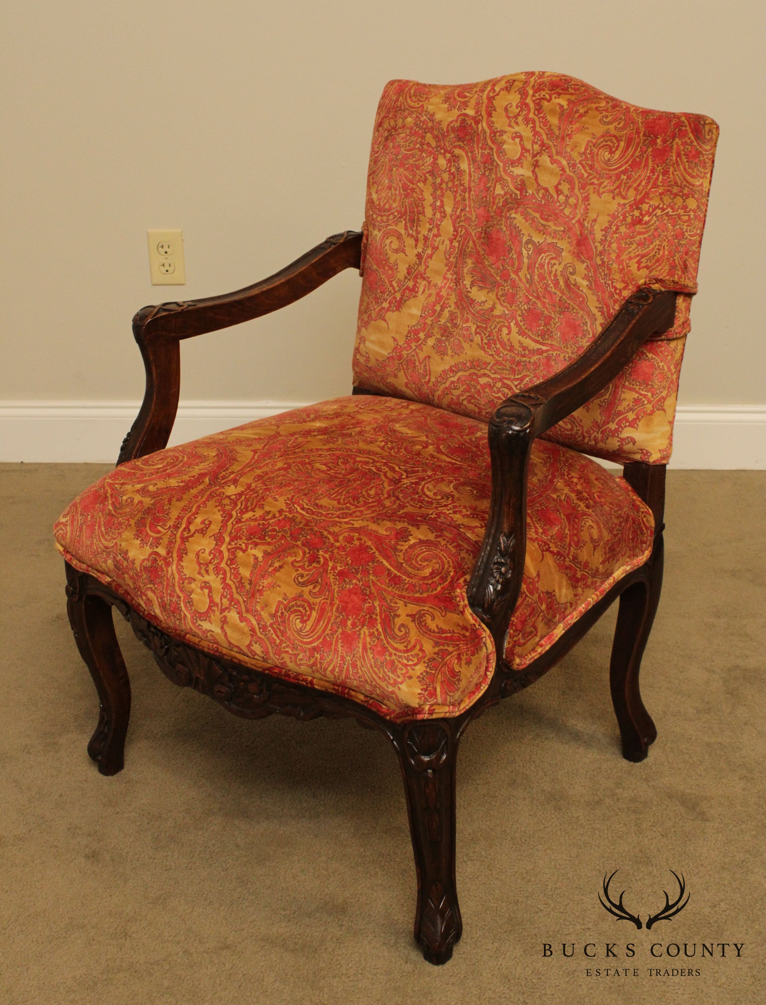 Italian Carved Custom Upholstered Armchair