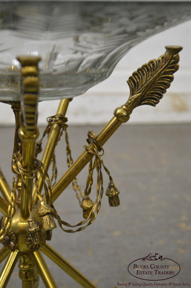 Regency Style Brass Crossed Arrows Crystal Composite Centerpiece w/ Marble Base