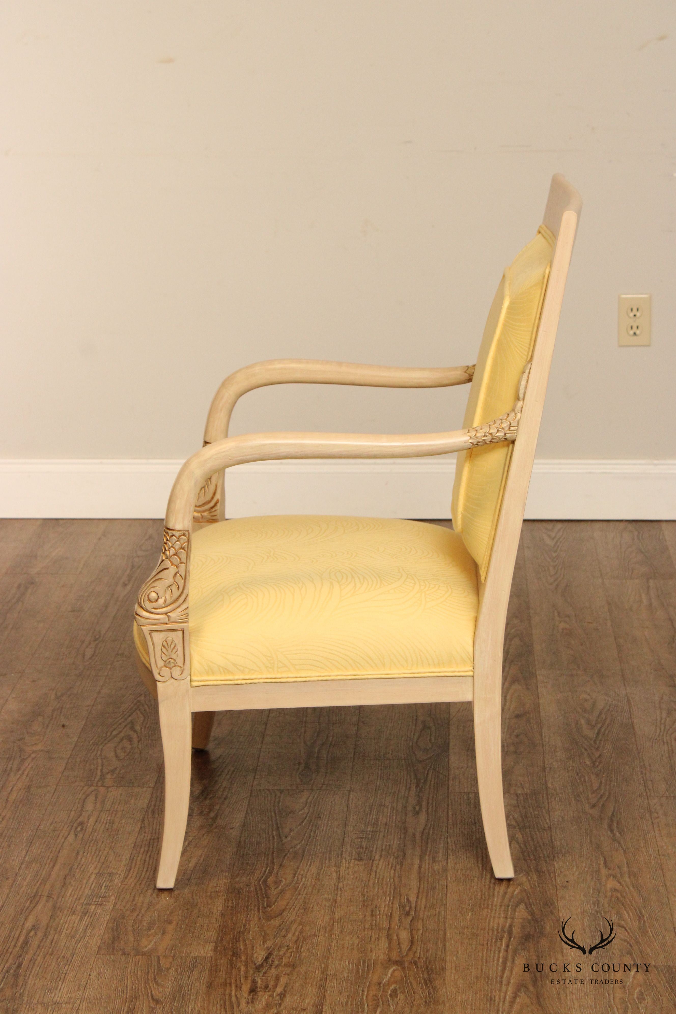 French Empire Style Pair of Dolphin Carved Armchairs