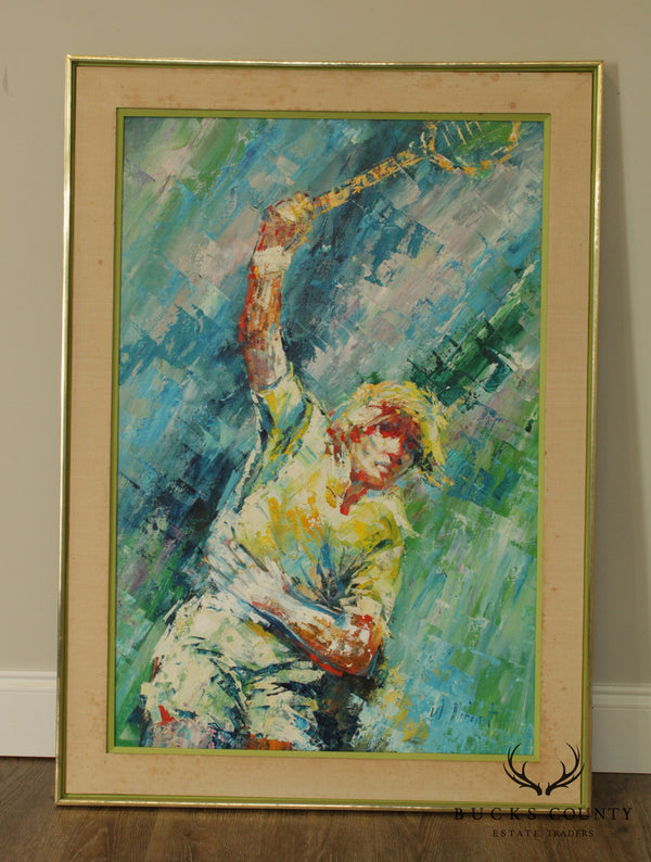 William Moninet Mid Century Expressionist Oil Painting of Tennis Player