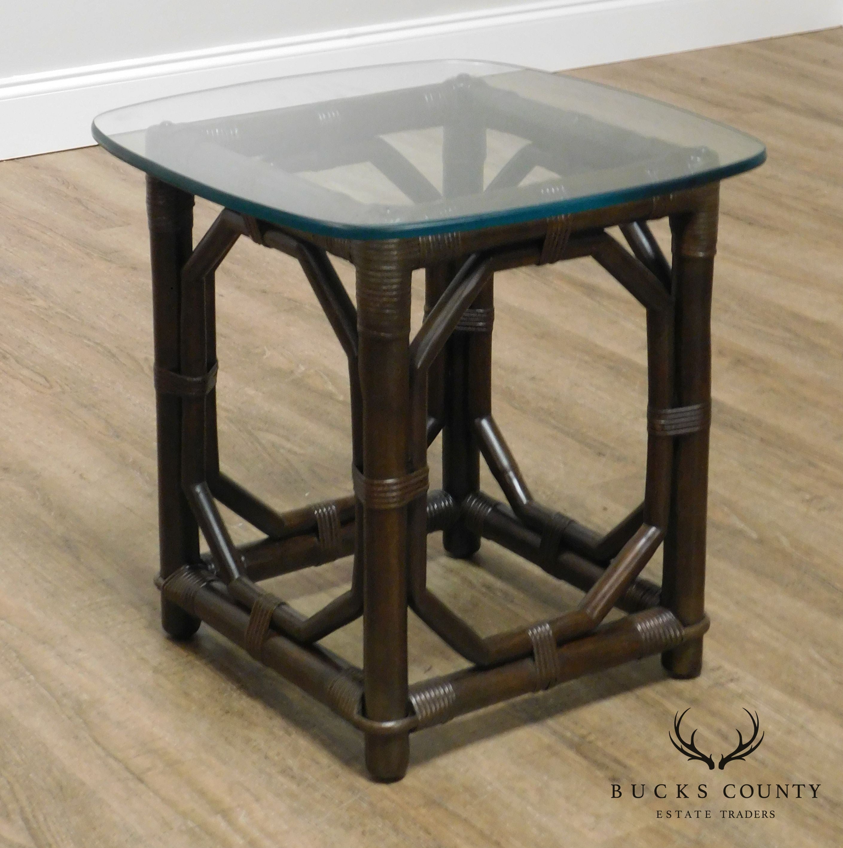 Ficks Reed Vintage Rattan Glass Top Side Table