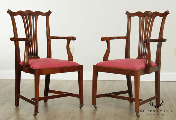 W. Walker & Sons Antique Chippendale Style Pair Mahogany Armchairs
