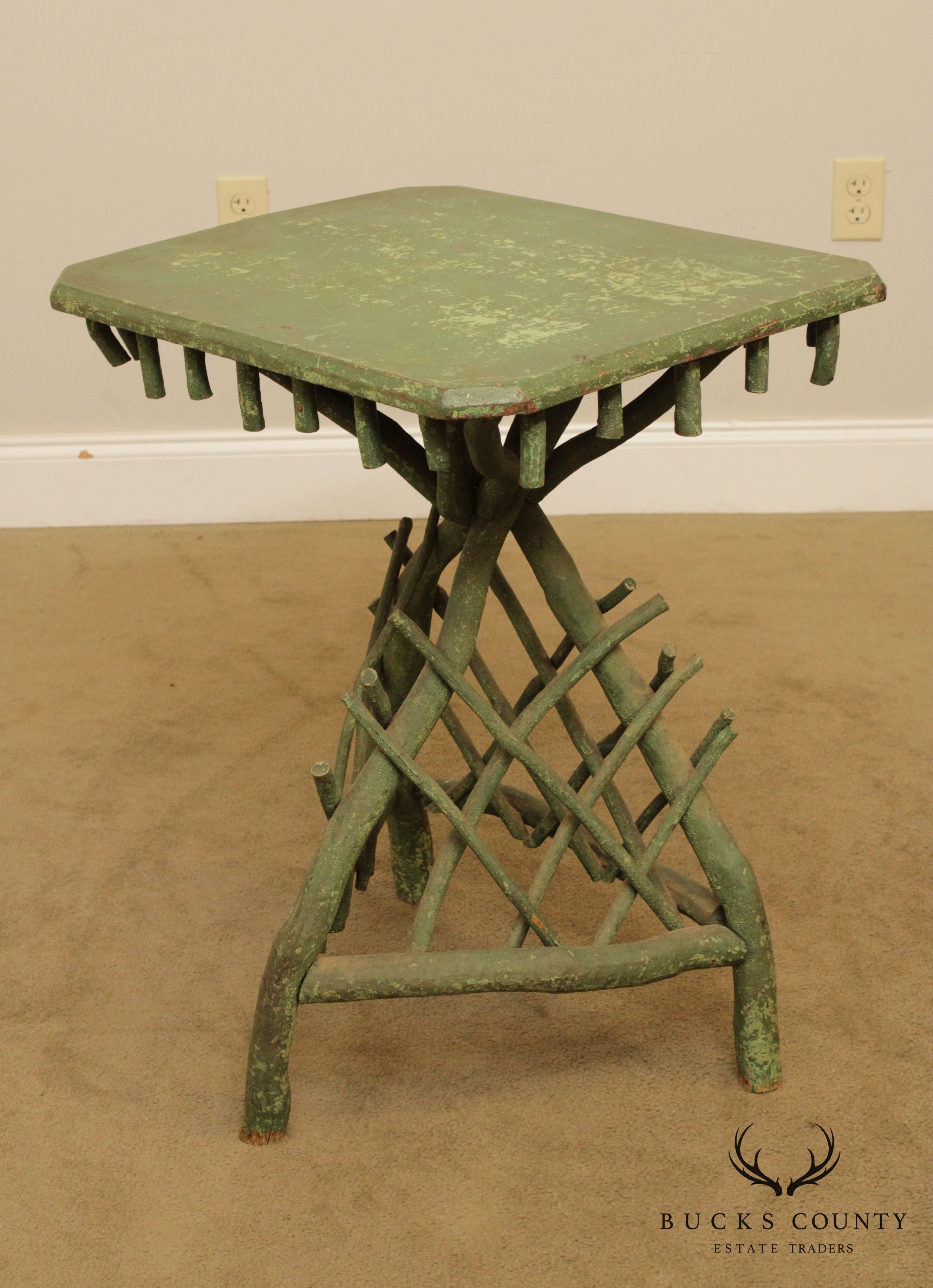 Antique Hickory Twig Green Painted Side Table