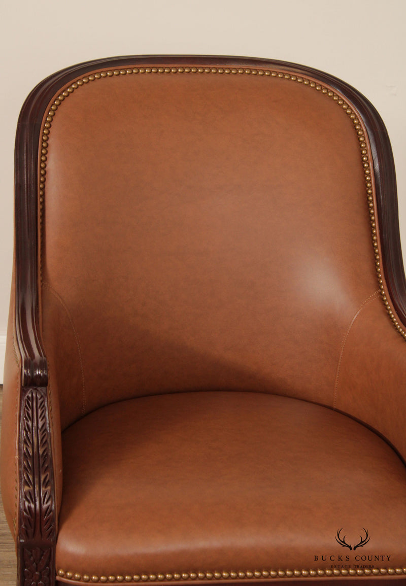 Cabot Wrenn Regency Style Pair Of Mahogany And Brown Leather Club Chairs (A)