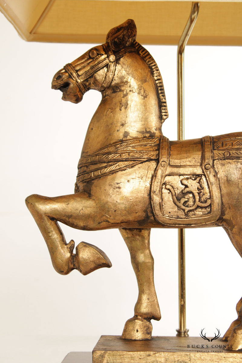 Chinese Style Gilt Tang Horse Table Lamp