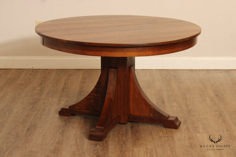 Stickley Brothers Antique Mission Oak Round Extendable Pedestal Dining Table