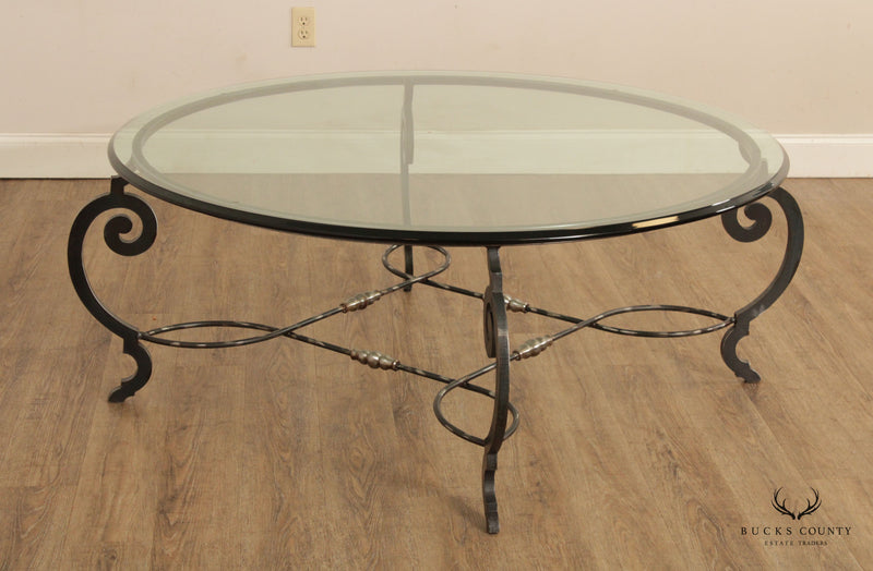 Tuscan Style 60-Inch Round Glass Top Wrought Iron Coffee Table