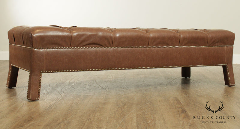 Custom Quality Brown Leather Tufted Long Bench