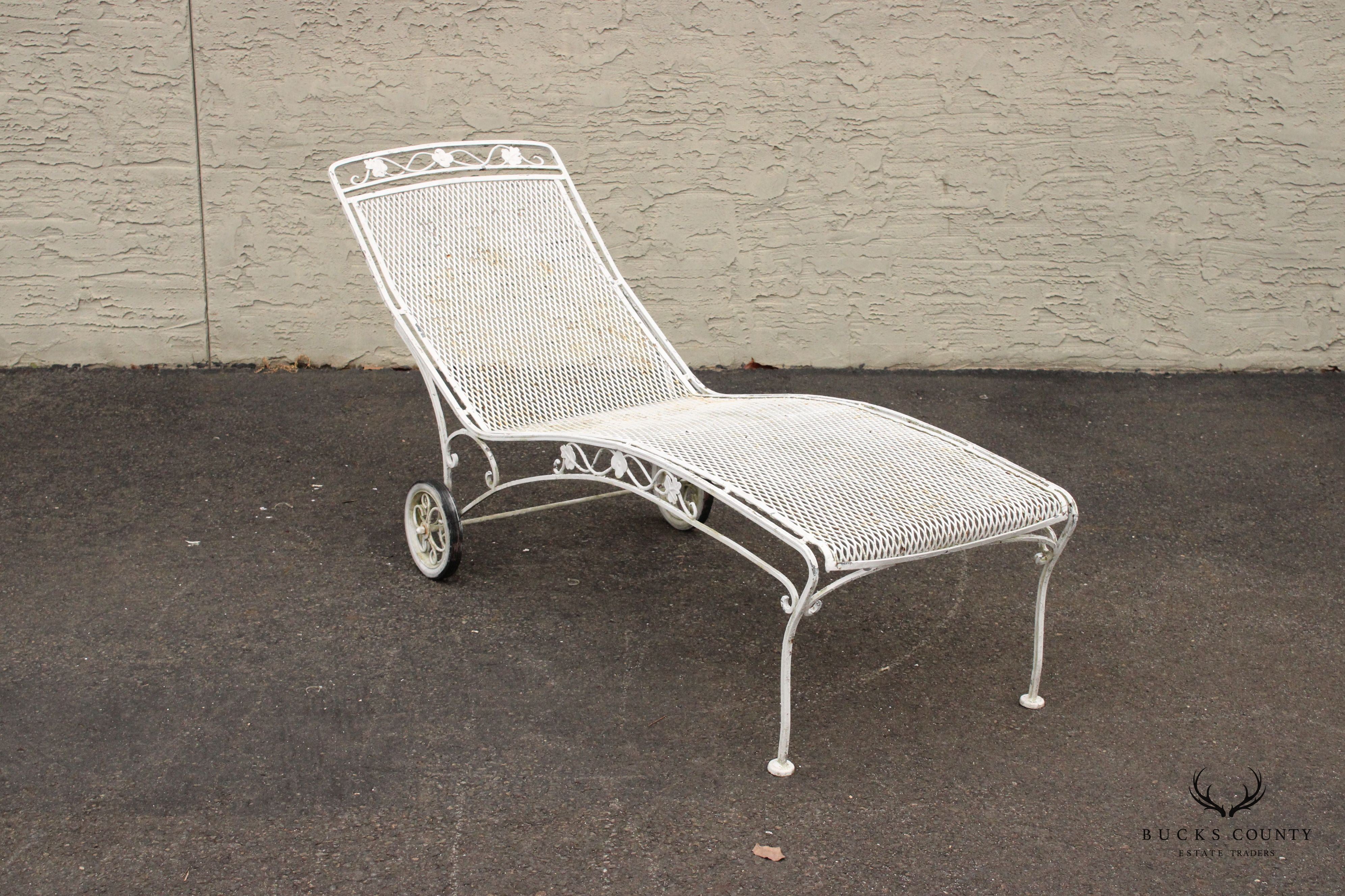 Vintage Rose Pattern Wrought Iron Garden Chaise Lounge