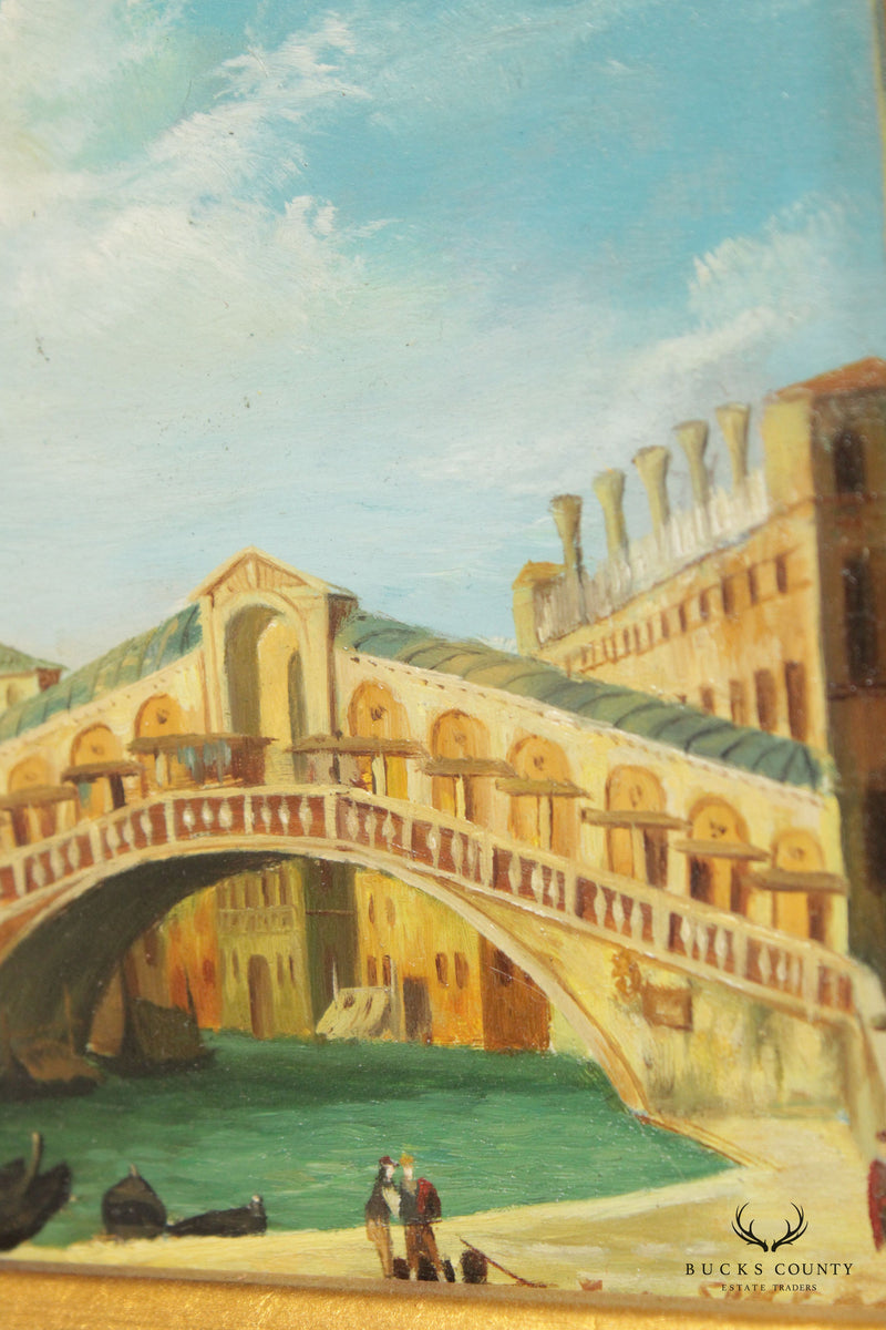 Vintage Italian Venetian Canal Scene Oil Painting, Custom Framed