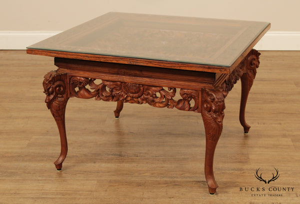 Vintage High Quality Chinese  Lotus Flower Ornately Coffee Table