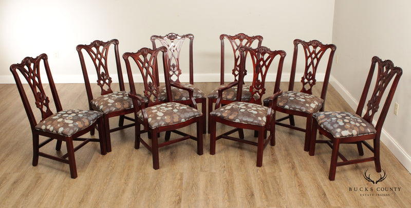 Thomasville Chippendale Style Set of Eight Carved Mahogany Dining Chairs
