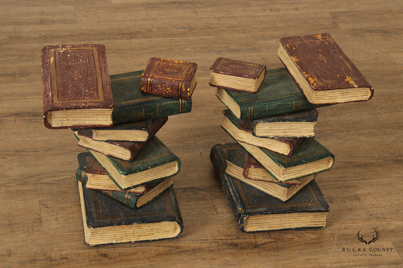 Vintage Faux Stacked Book Pair Side Tables