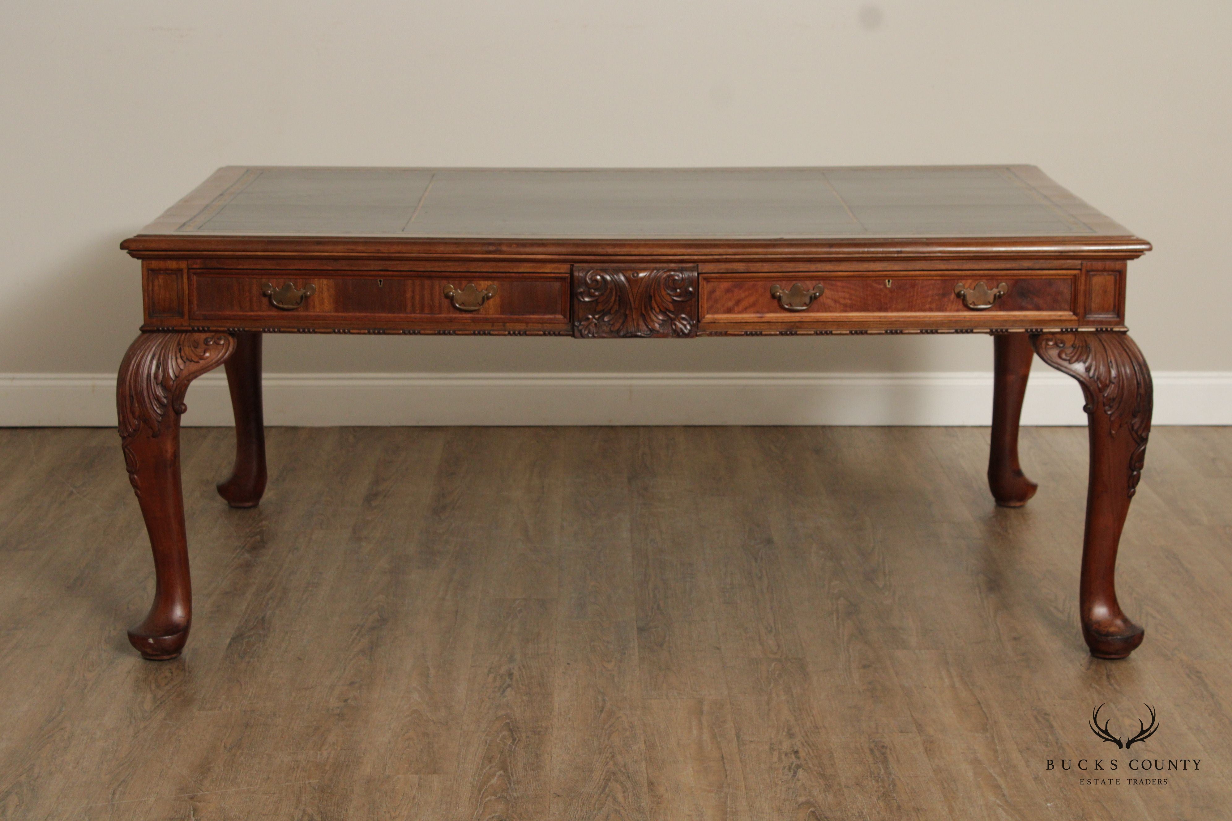 Georgian Style Antique Mahogany Leather Top Partners Desk