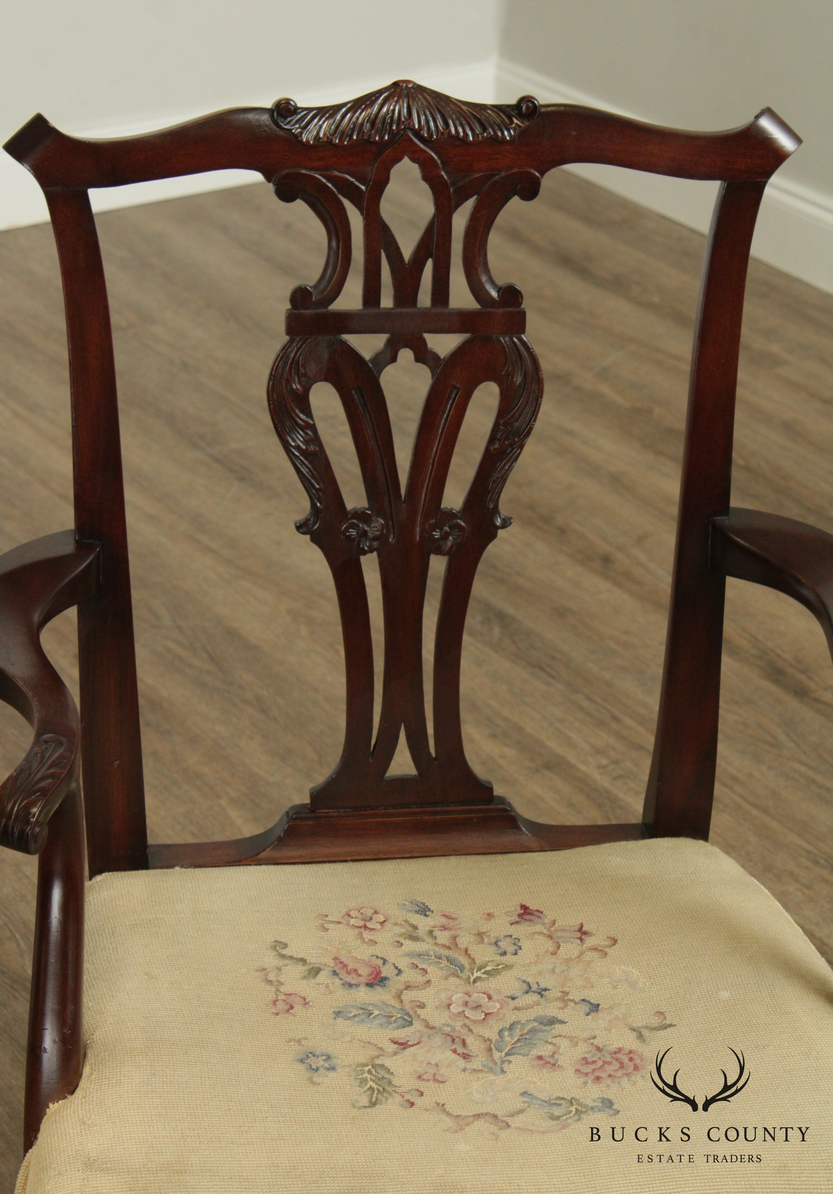 1940's Vintage Set 8 Chippendale Style Custom Mahogany Dining Chairs