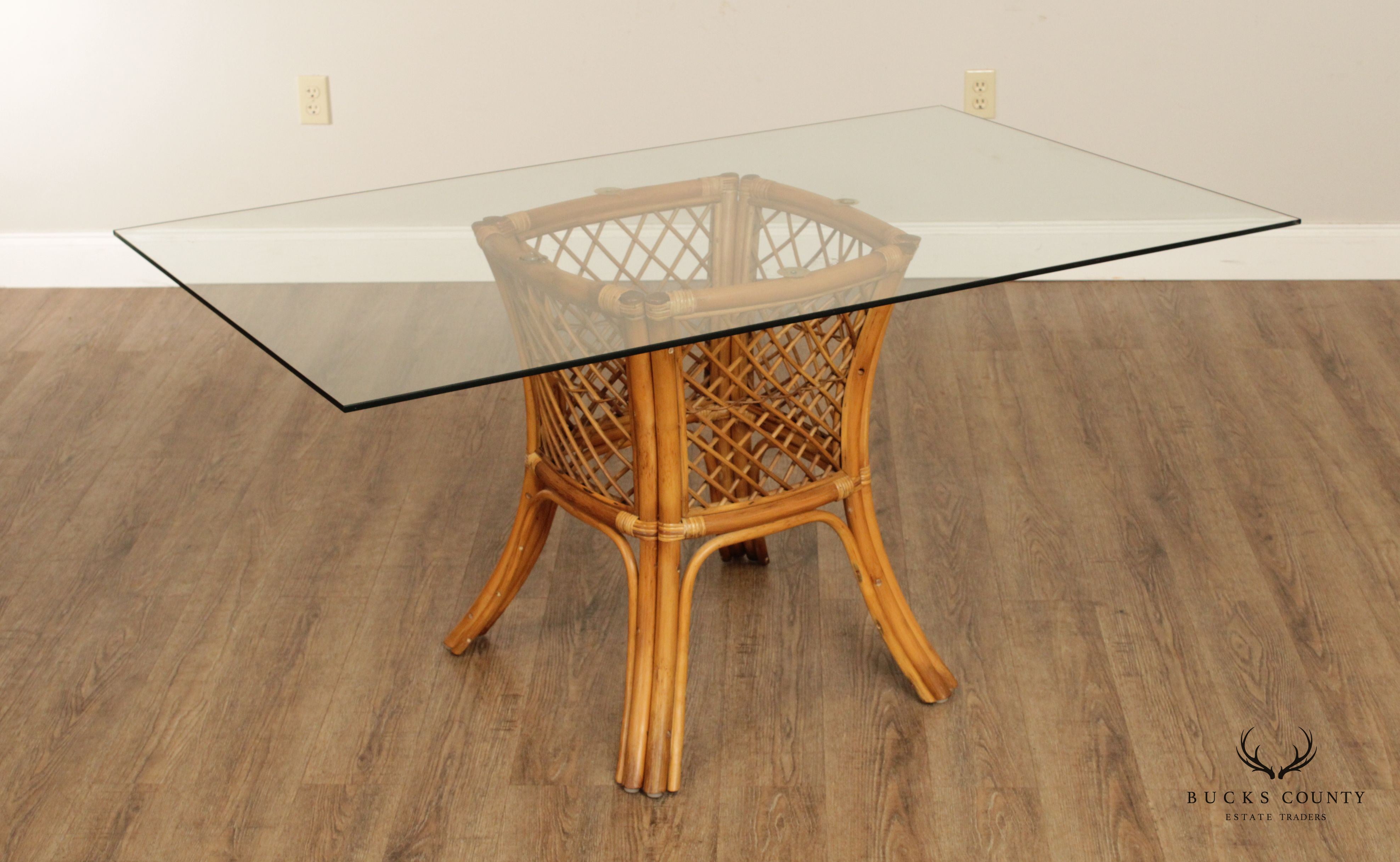 Mid Century Rattan Glass Top Dining Table