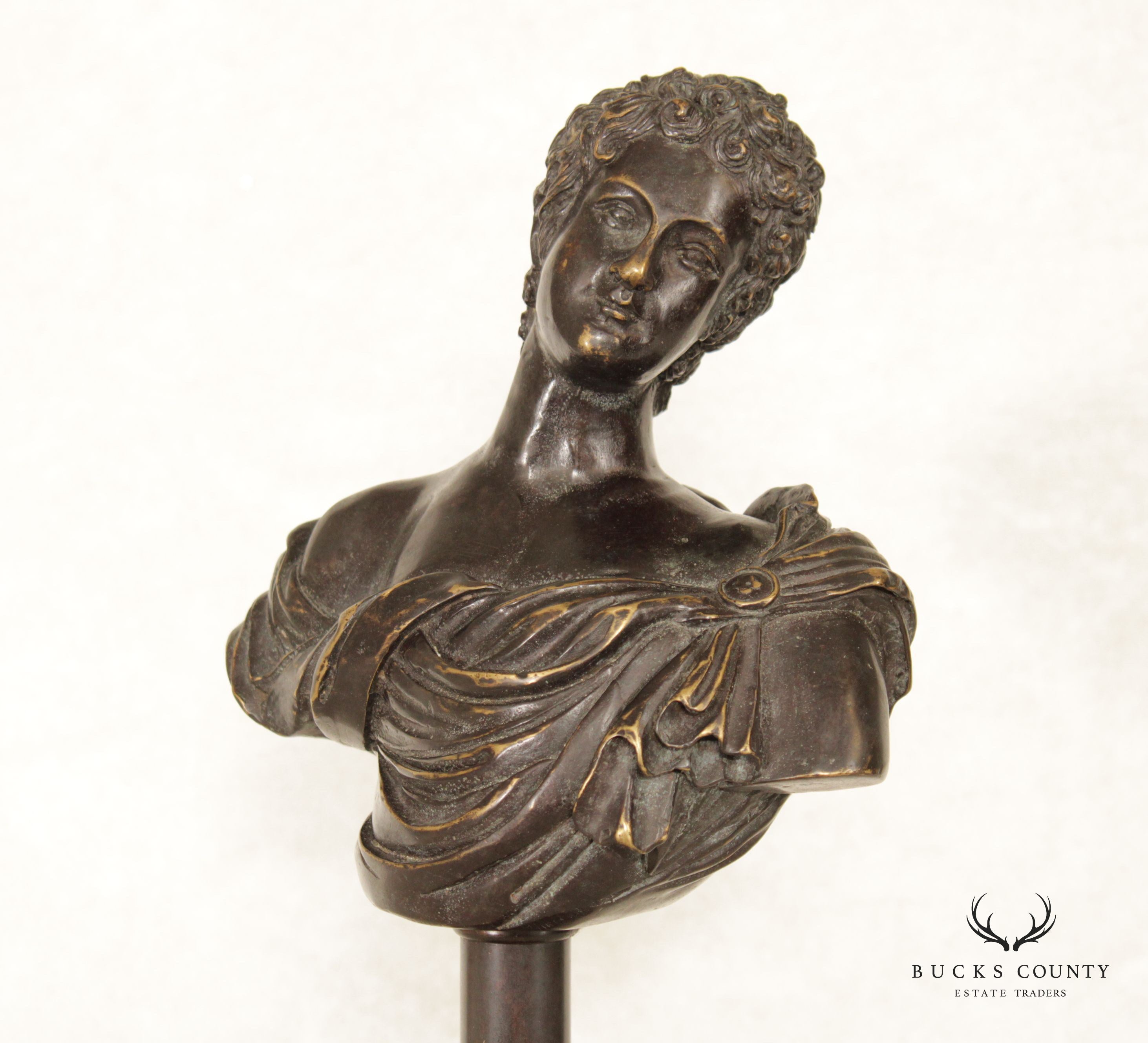 Classical Style Bronze Bust on Wooden Pedestal