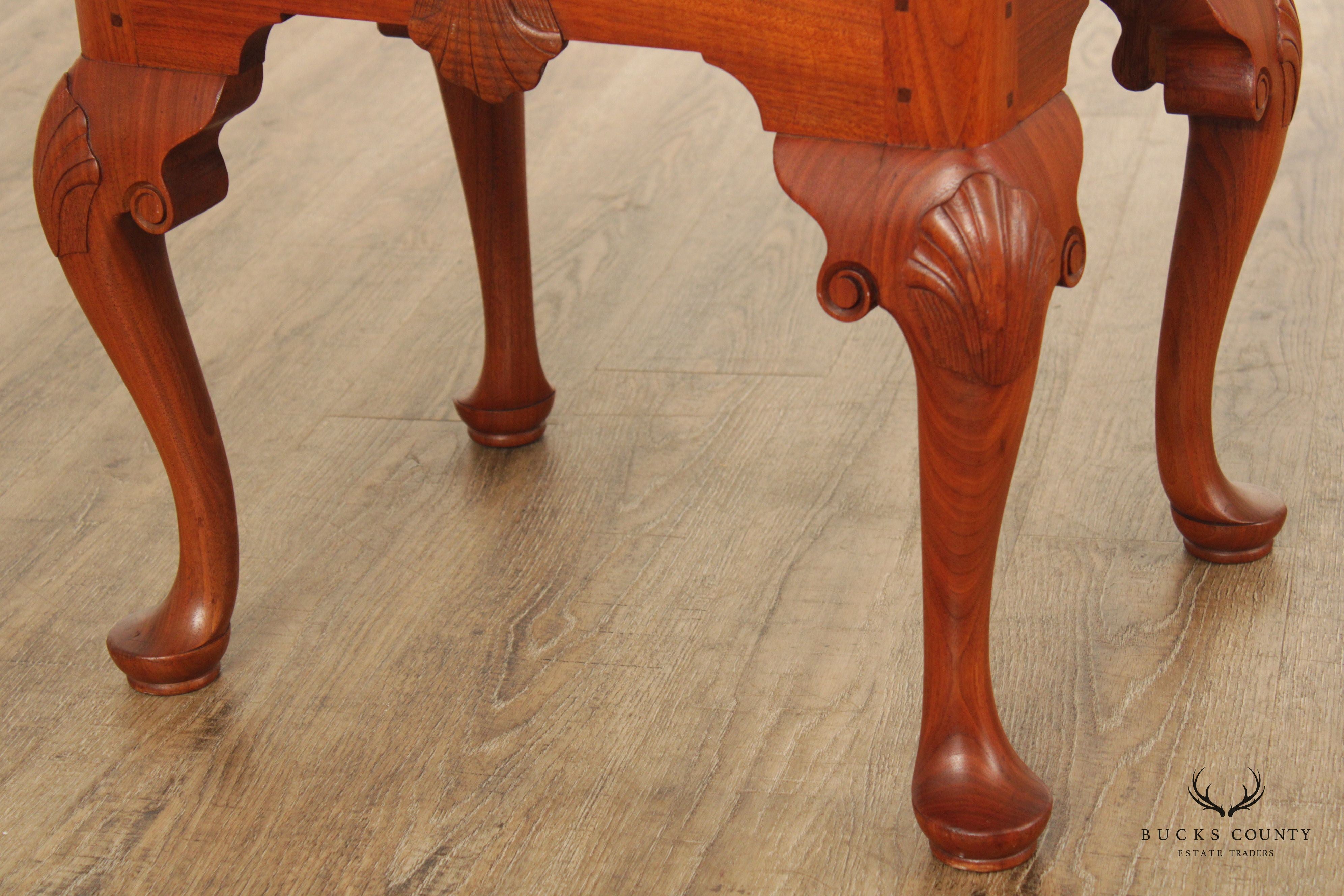 custom Crafted Queen Anne Style Pair of Carved Walnut Stools