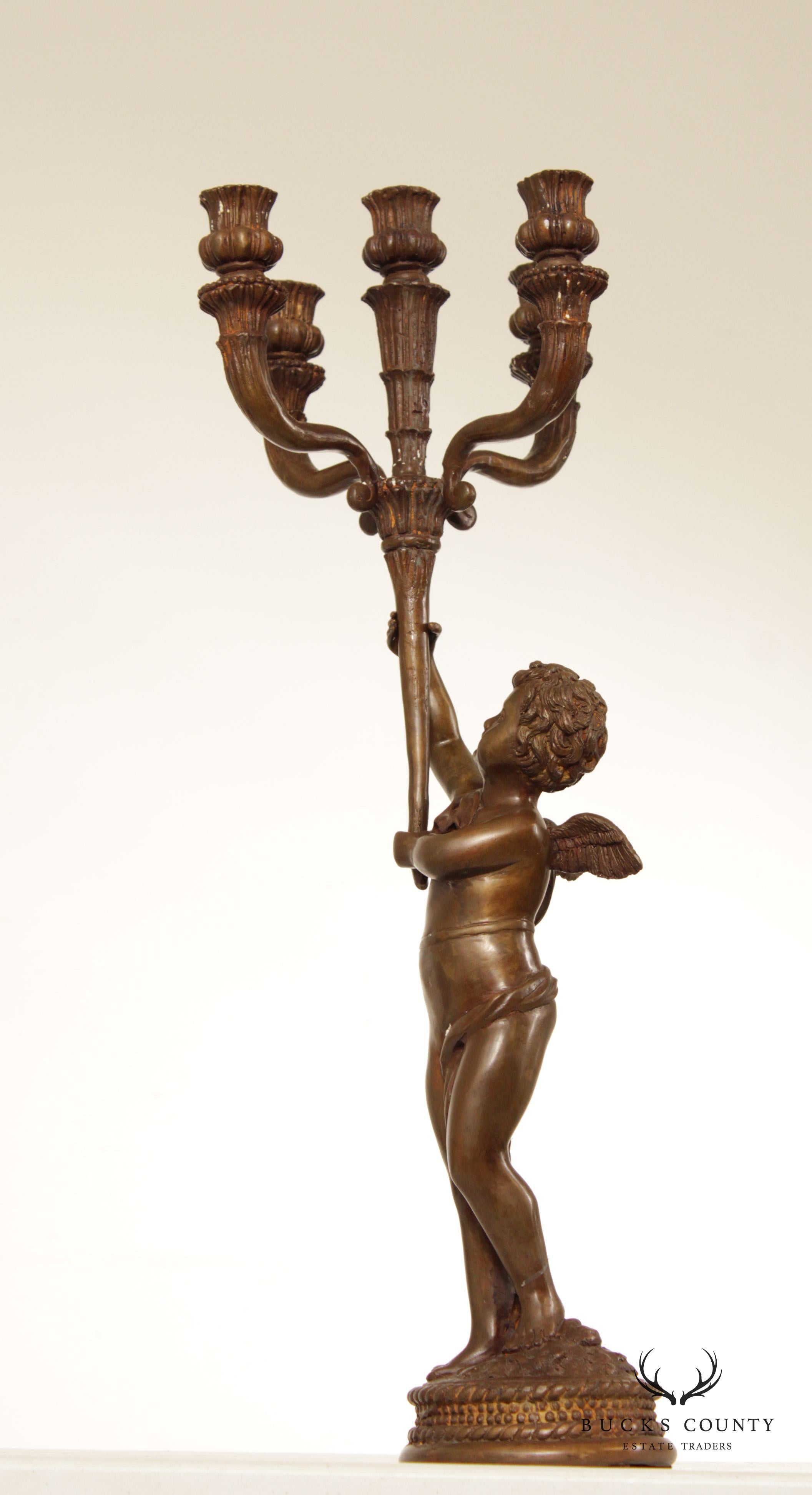 Italian Renaissance Revival Style Bronze Six-Light Figural Candle Holder