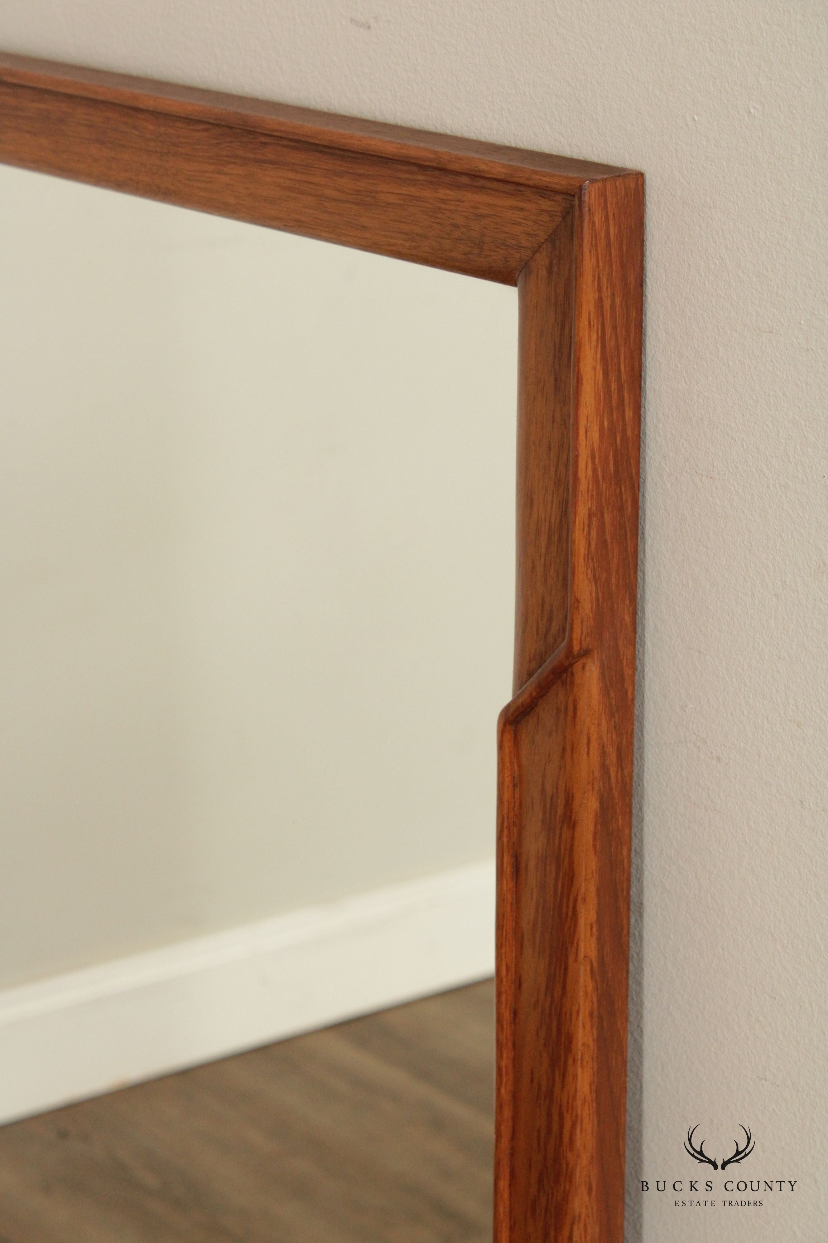 Mid Century Modern Vintage Walnut Carved Rectangular Wall Mirror