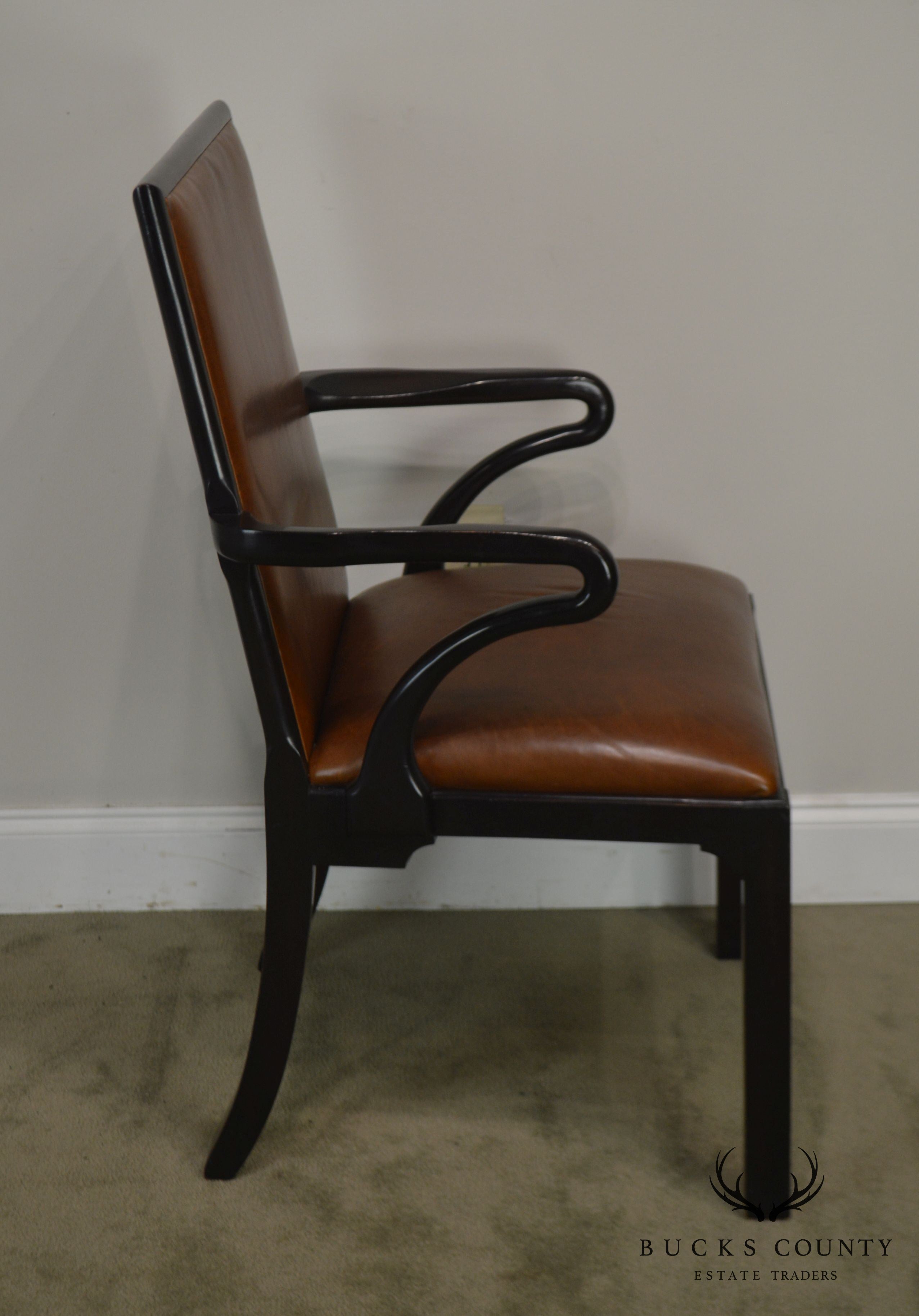 George II Style Quality Brown Leather Armchair