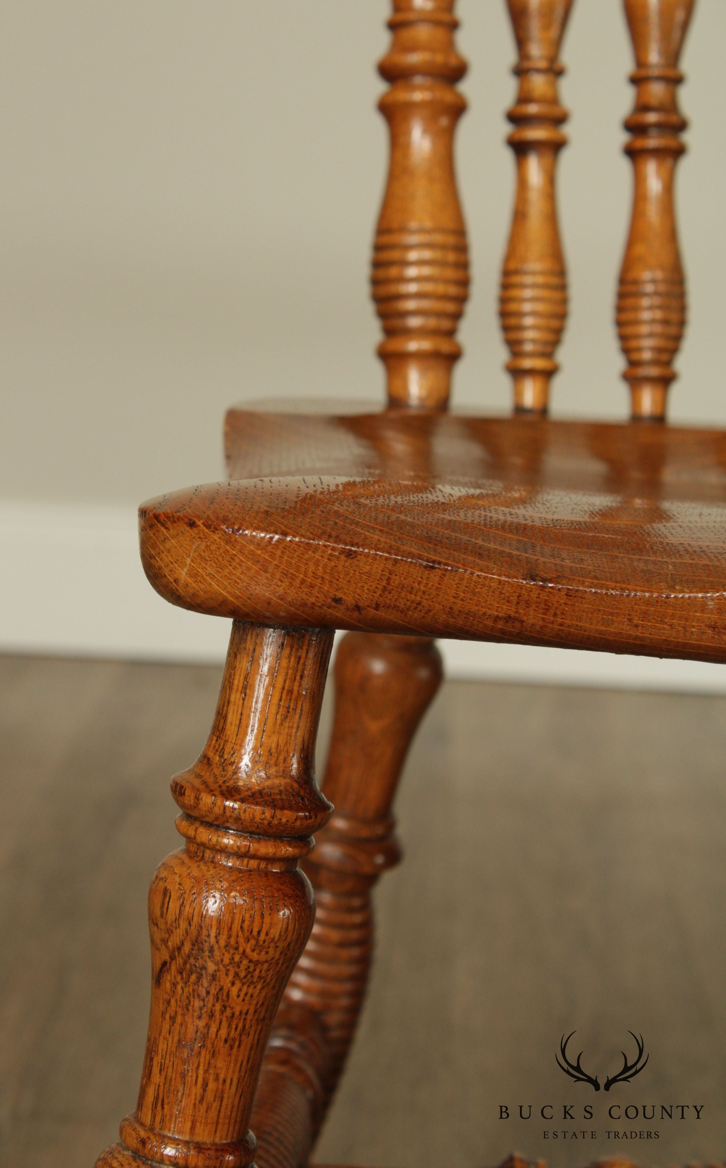 Antique Victorian Oak Turned Spindle Side Chair With Curved Dolphins