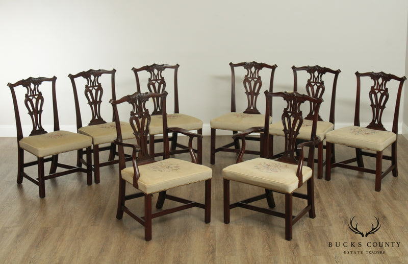 1940's Vintage Set 8 Chippendale Style Custom Mahogany Dining Chairs