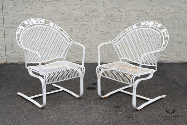 Vintage Pair of Outdoor Wrought Iron Patio Spring Armchairs