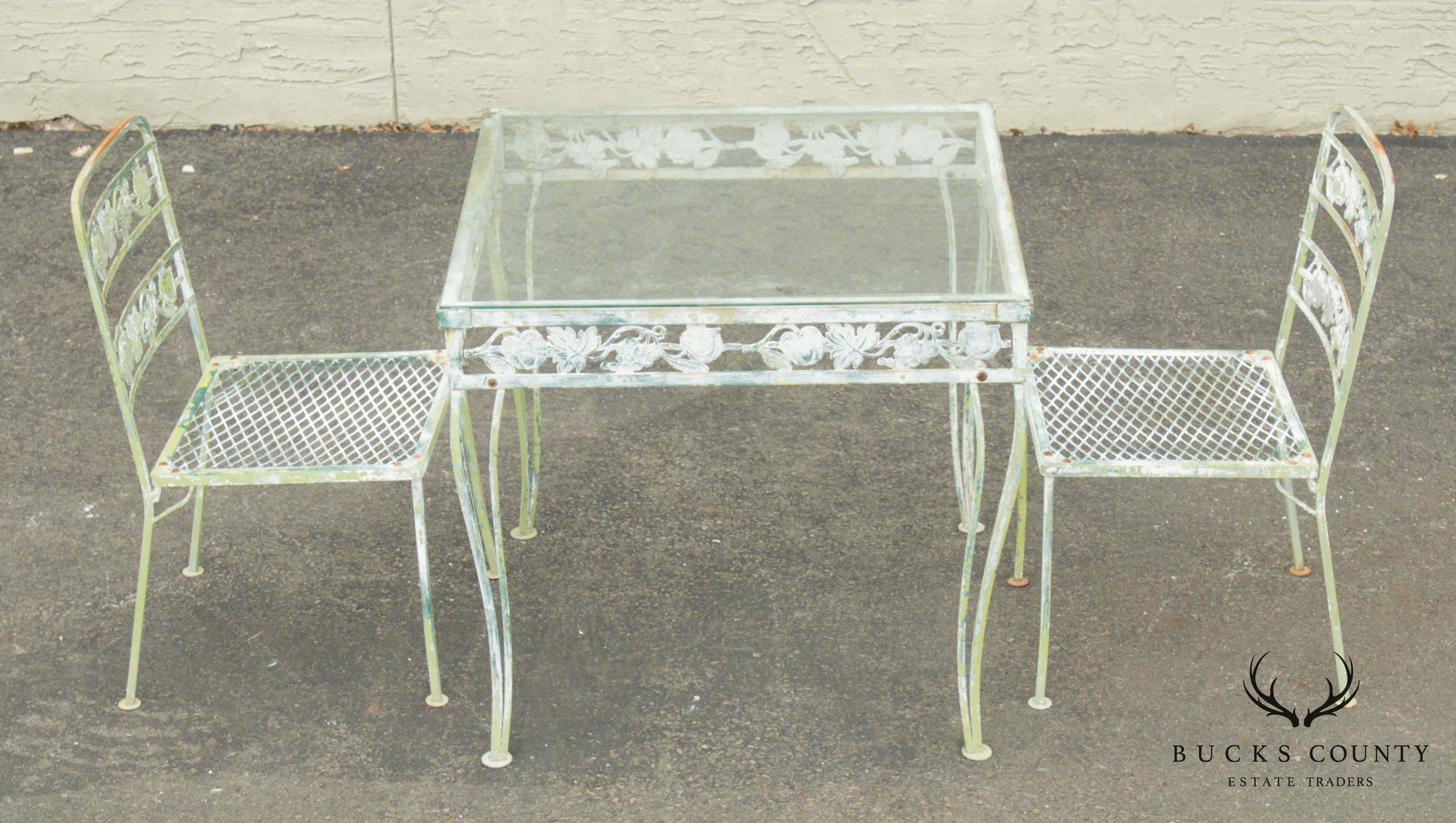 Vintage Iron Square Garden Table with 2 Chairs