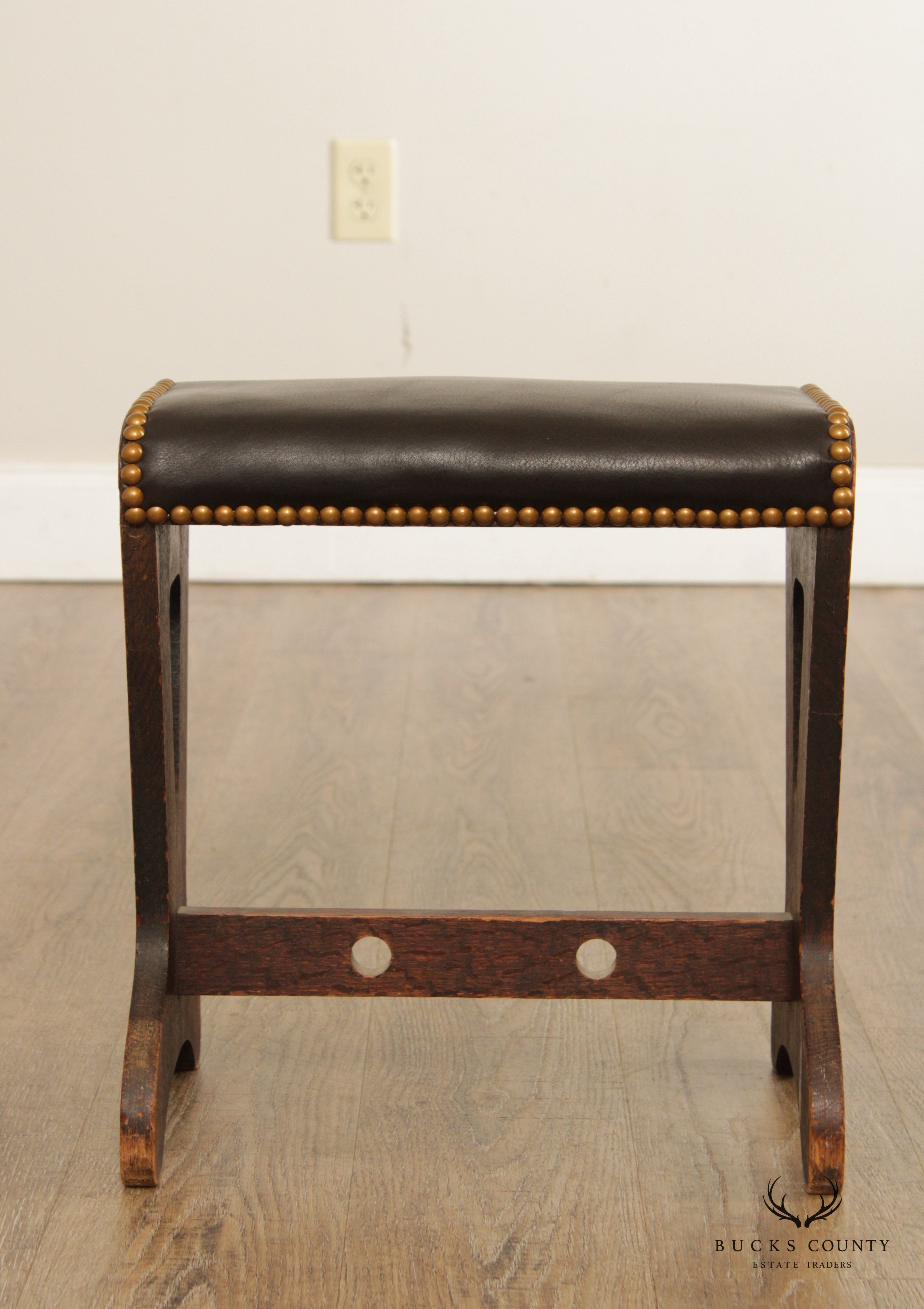 Arts & Crafts Mission Antique Oak Leather Footstool