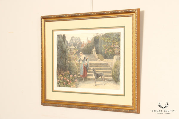 Herbert Dicksee 'The Old Garden' Etching, Custom Framed