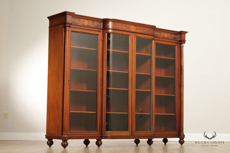 Antique Edwardian Mahogany Inlaid Four-Door Bookcase Cabinet