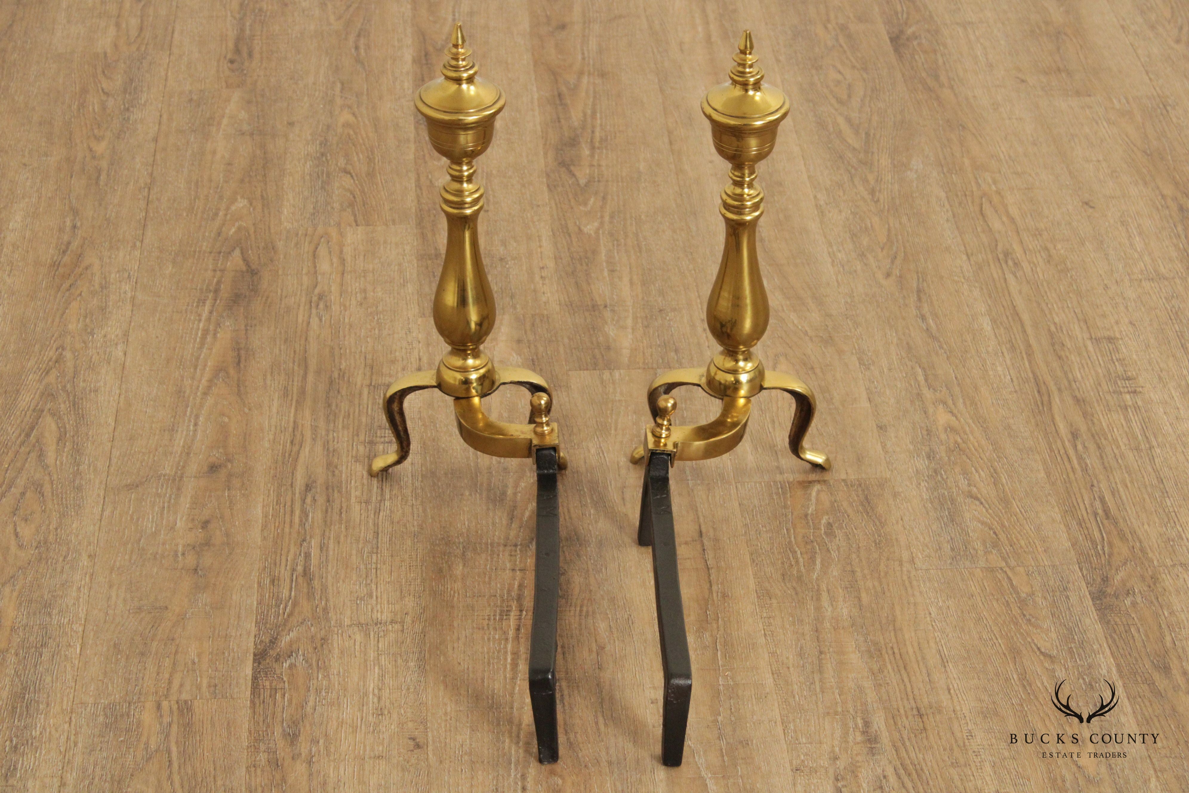 Federal Style Pair of Brass Andirons