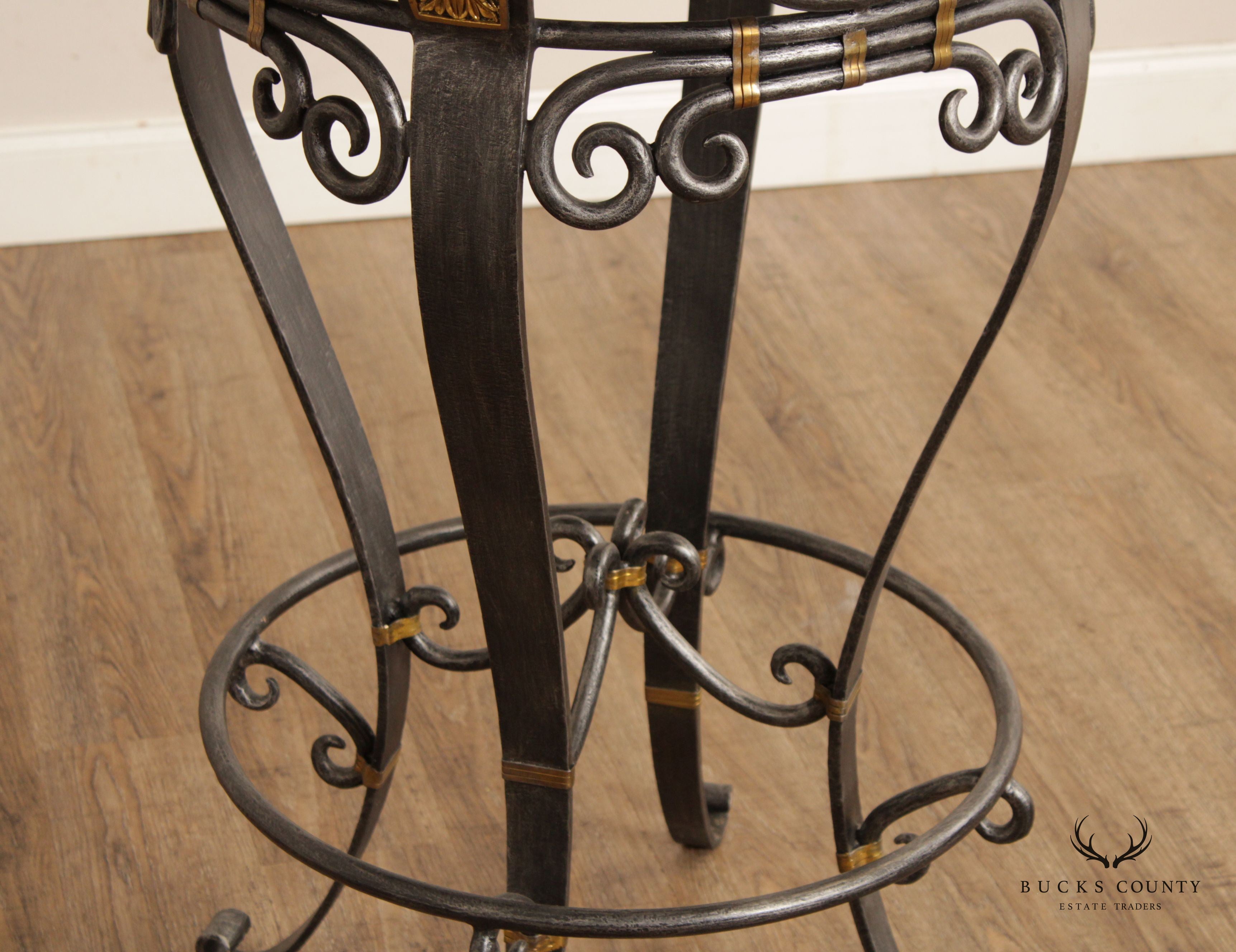 Labarge Neoclassical Style Wrought Iron Stone Top Round Pub Table