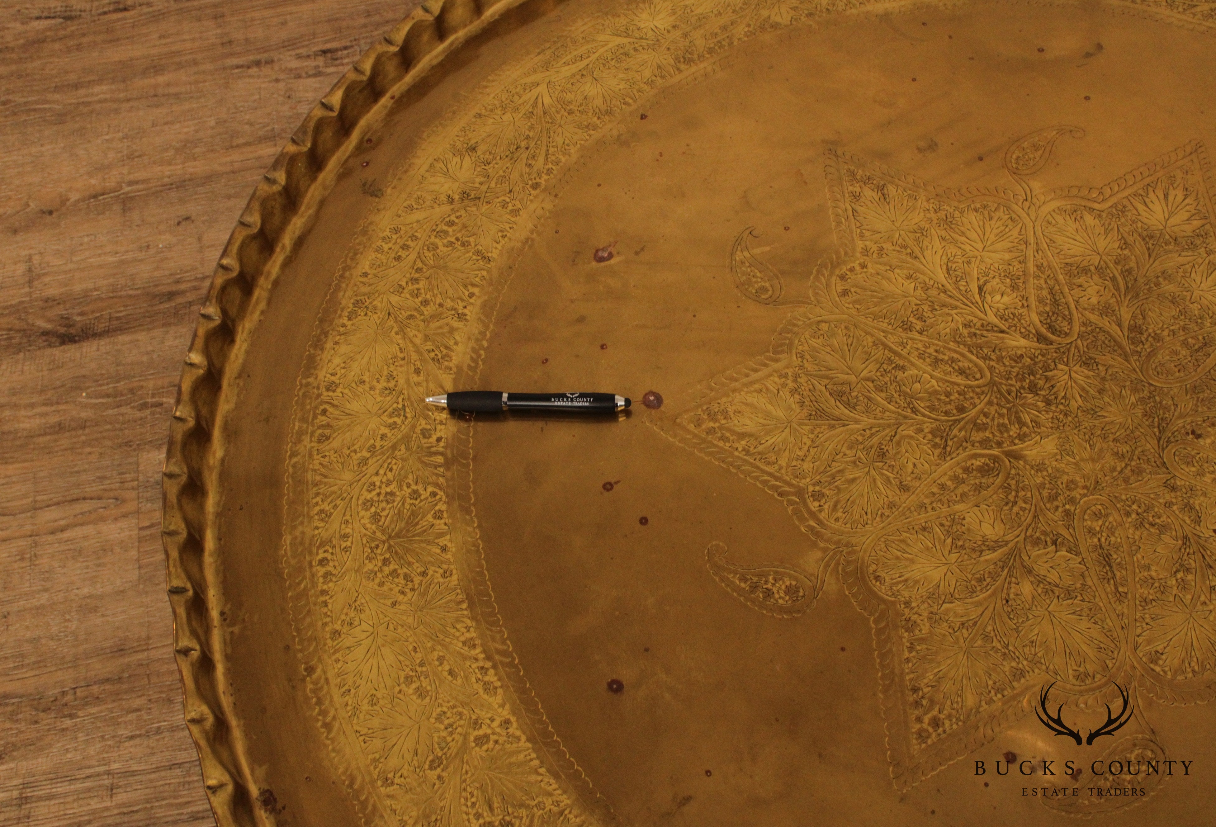 Mid Century Asian Inspired Round Brass Tray Top Coffee Table