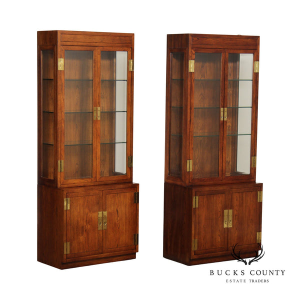 Henredon 'Scene One' Campaign Style Pair of Oak Display Bookcases