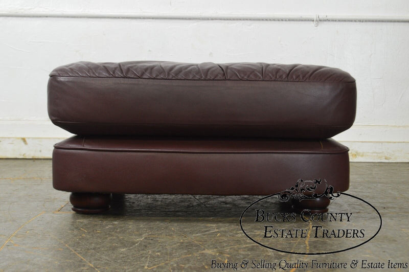 Classic Leather Bun Foot Russet Brown Leather Ottoman
