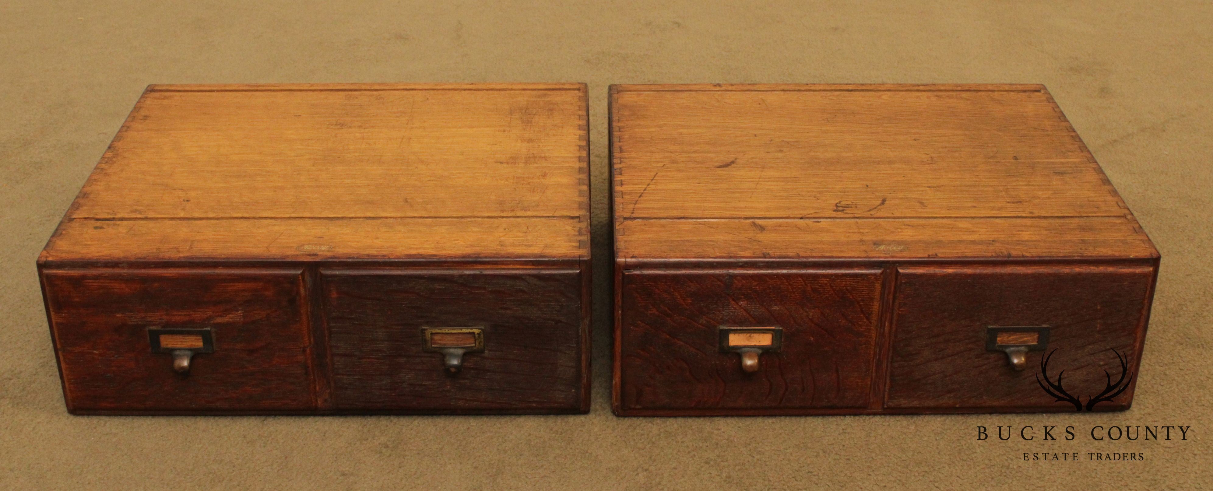 Macey Antique Oak Pair 2 Drawer Modular Card File Cabinets