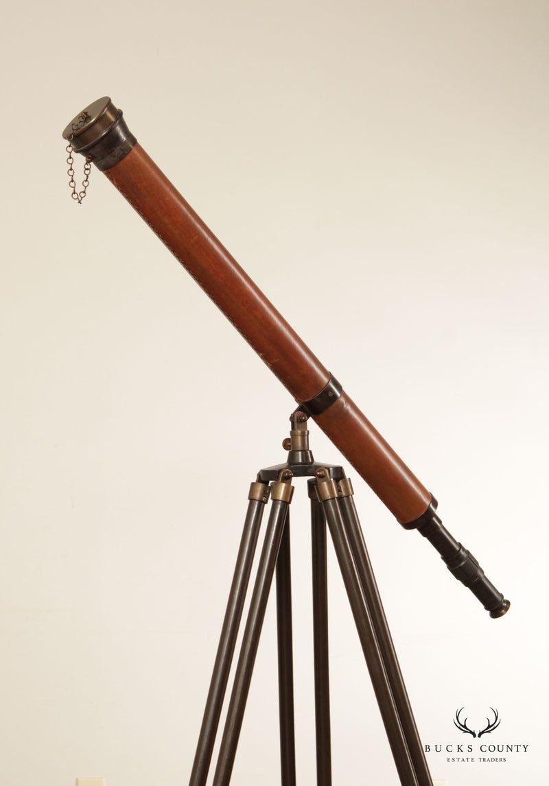 Decorative Wood and Brass Tripod Floor Telescope