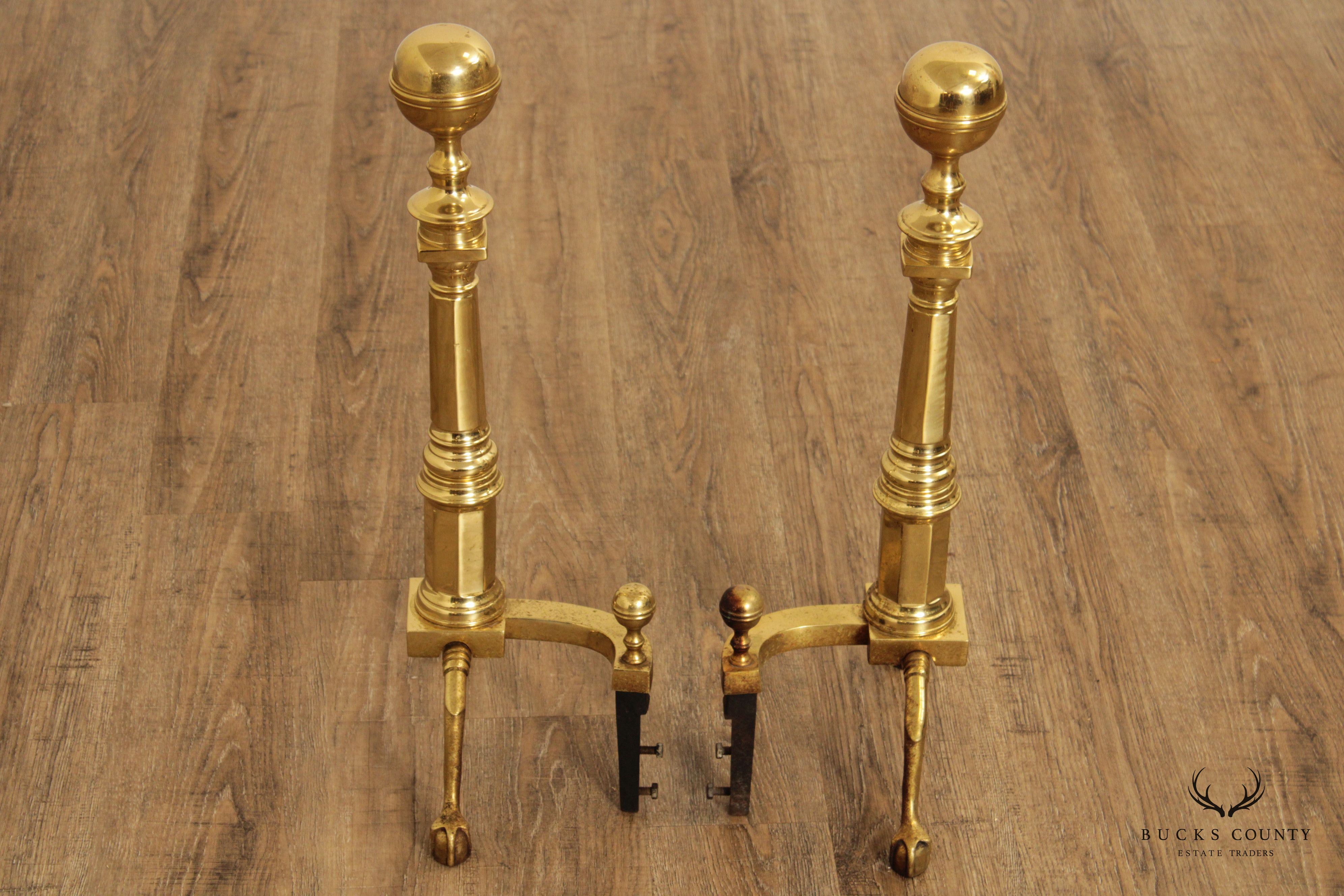 The Harvin Co. Pair of Brass Ball and Claw Foot Andirons