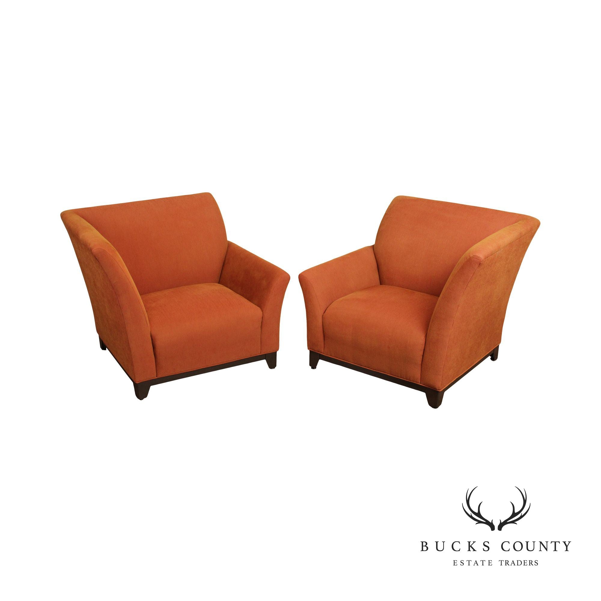 Modern Asymmetrical Pair of Custom Upholstered Club Chairs