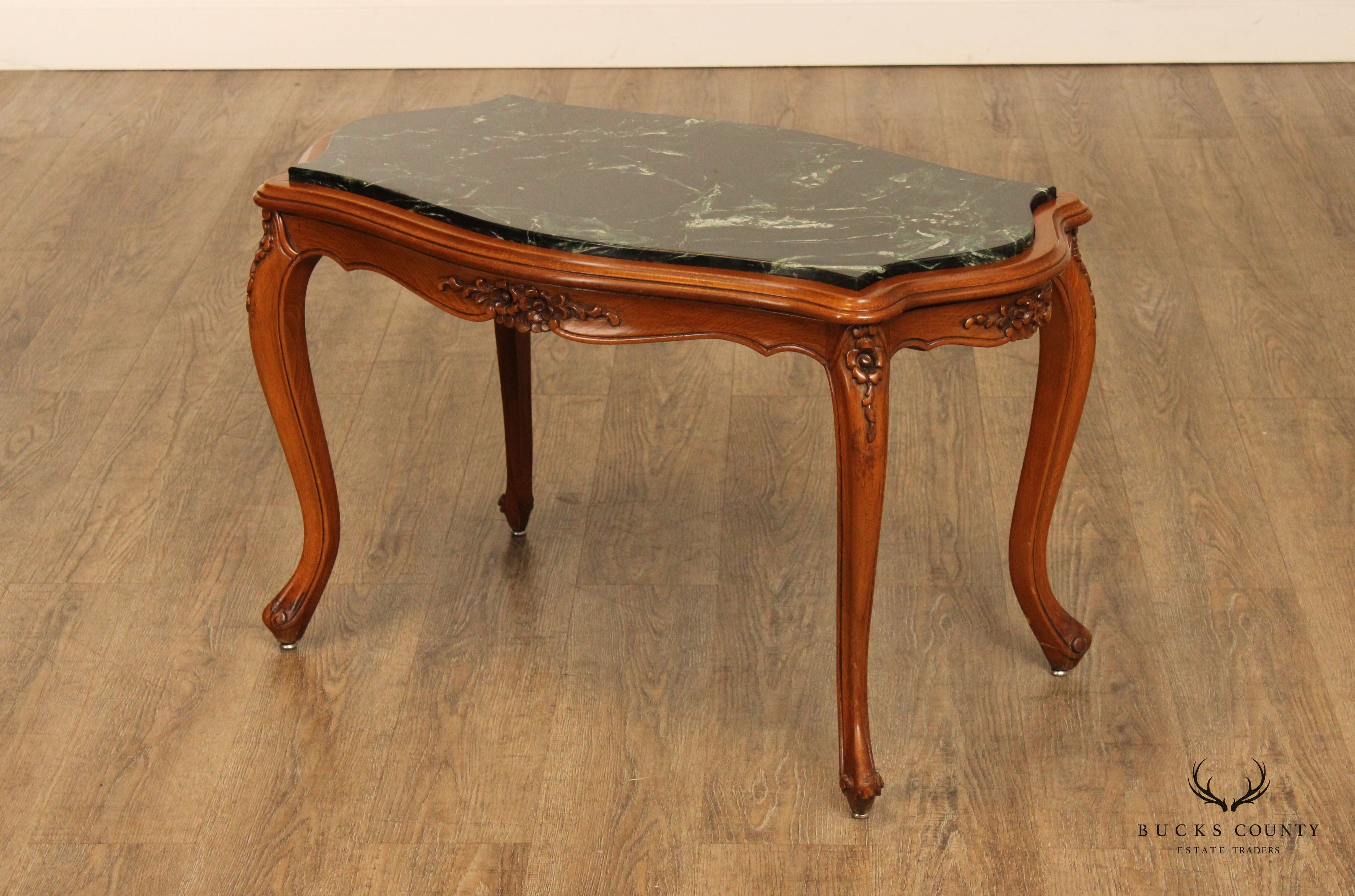 French Louis XV Style Vintage Carved Base Marble Top Coffee Table