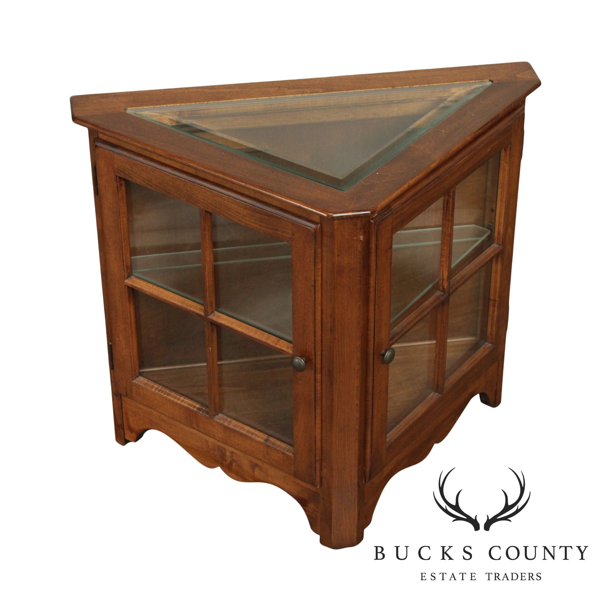 Quality Maple Triangular Vitrine, Curio Cabinet Side Table