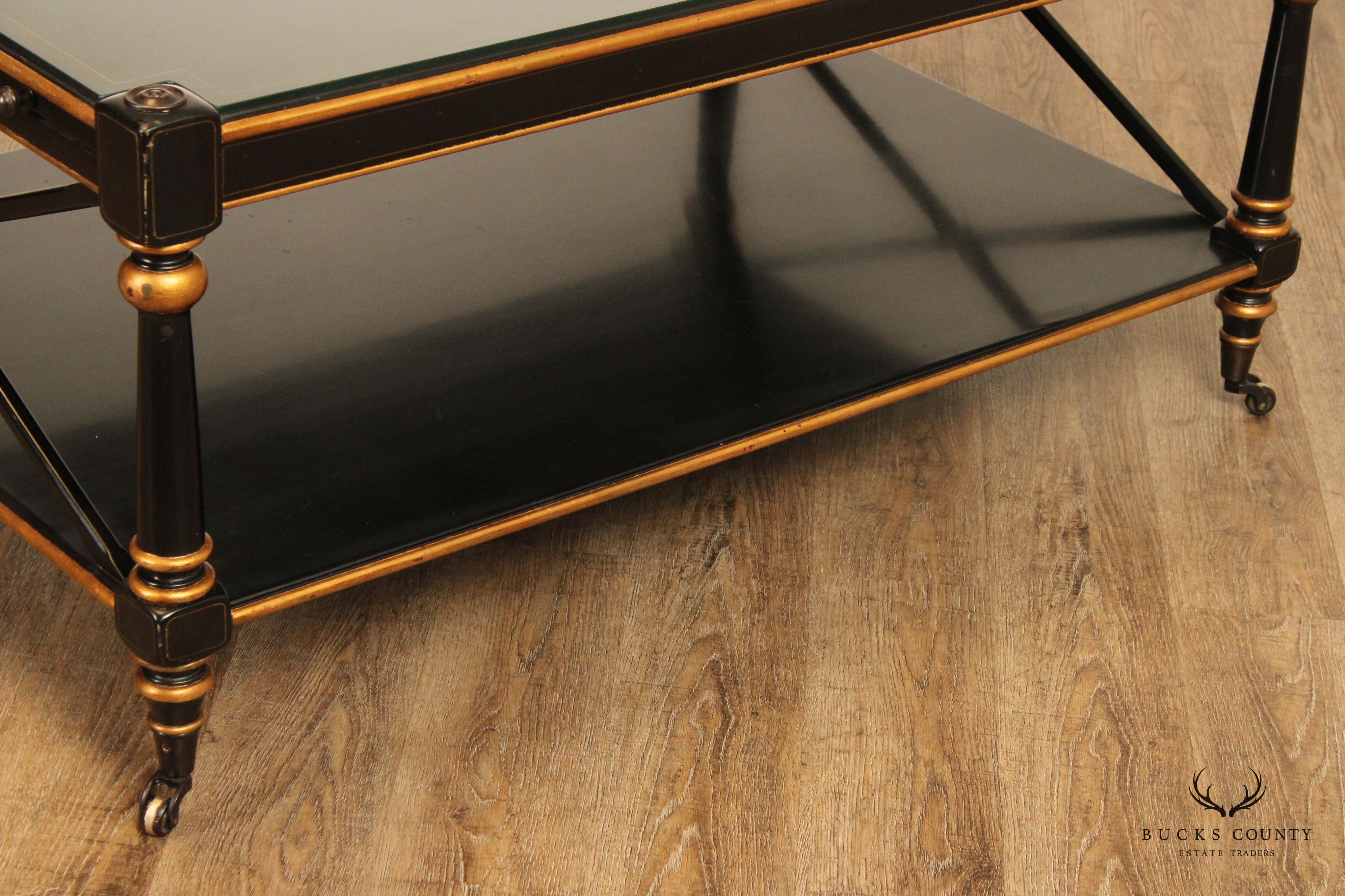 Italian Regency Style Ebonized and Partial Gilt Coffee Table