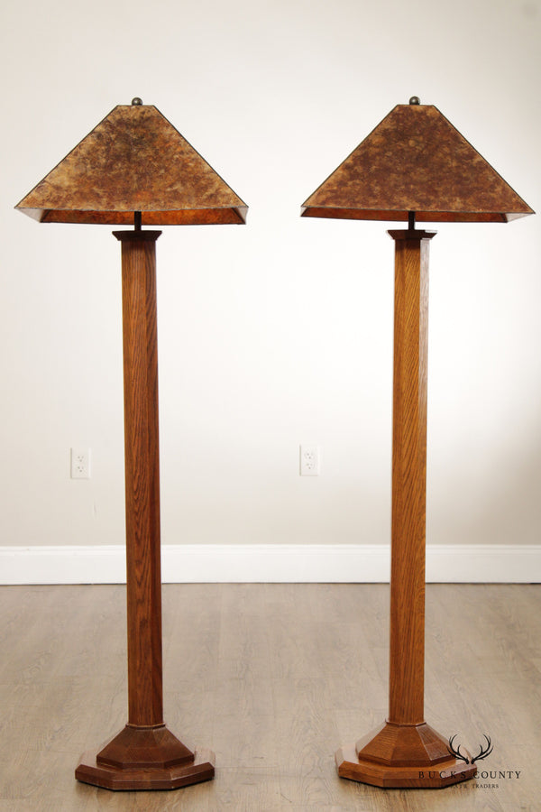 Stickley Mission Collection Pair of Oak Octagonal Base Floor Lamps