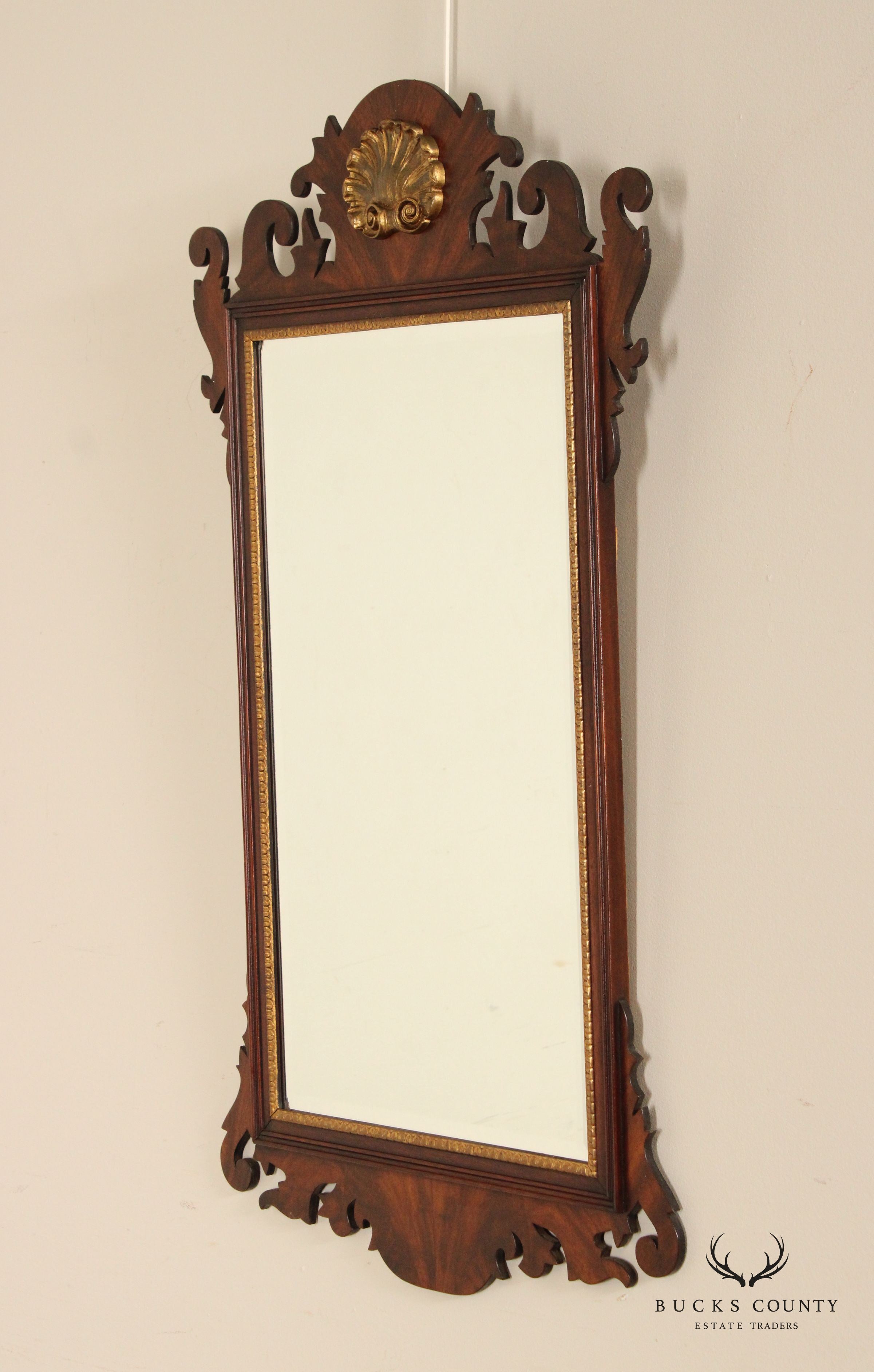 Henkel Harris Chippendale Style Mahogany Partial Gilt Wall Mirror