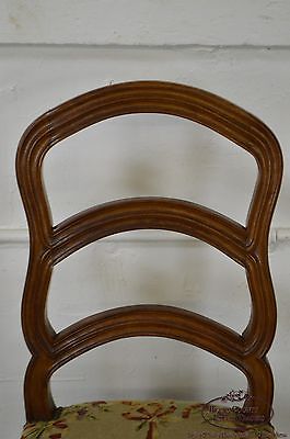 Antique Pair of 19th Century Walnut Louis XVI Style Ladder Back Needlepoint Side