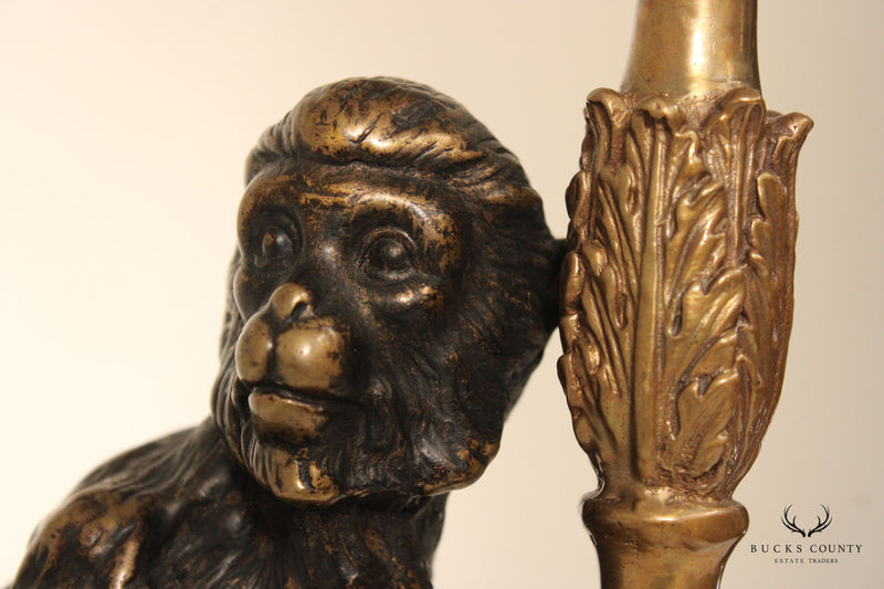 Castilian Imports Regency Style Pair of Figural Bronze Monkey Candelabra